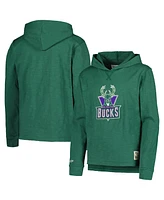 Big Boys Mitchell & Ness Green Distressed Milwaukee Bucks Hardwood Classics Legendary Slub Lightweight Pullover Hoodie