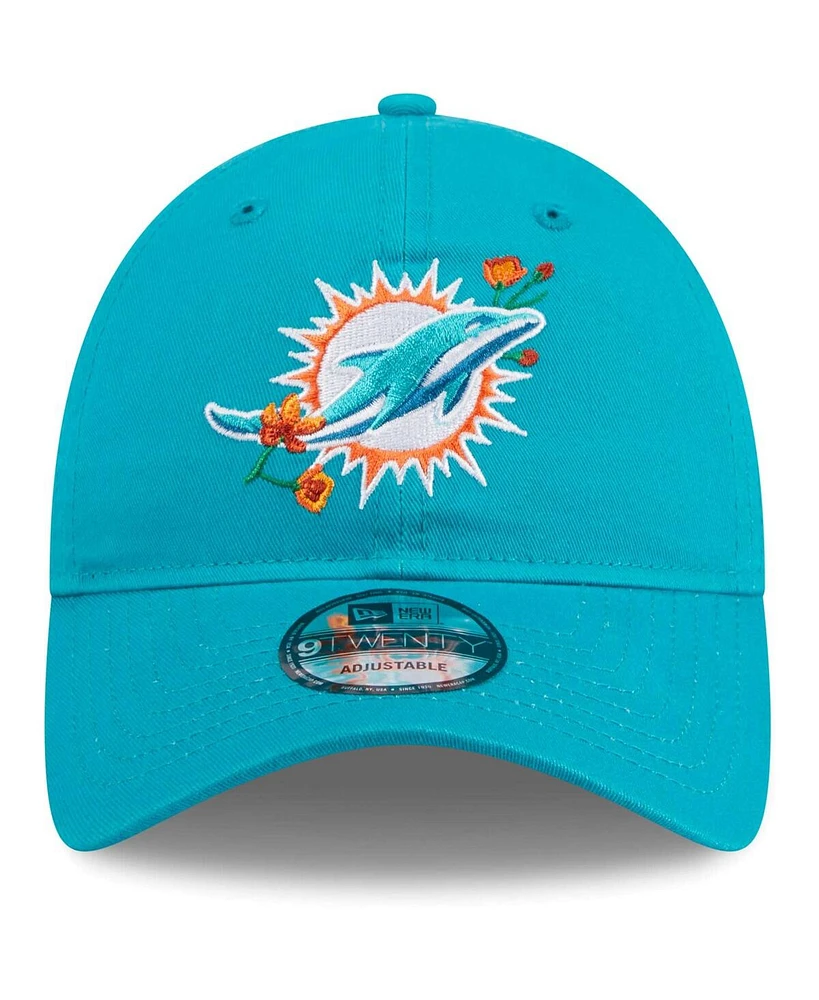 Women's New Era Aqua Miami Dolphins Gameday Flower 9TWENTY Adjustable Hat