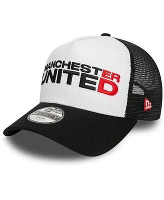 Youth Boys and Girls New Era Black Manchester United Wordmark E-Frame 9FORTY Trucker Adjustable Hat