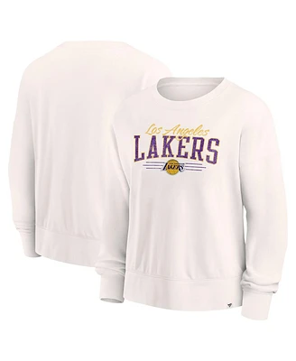 Women's Fanatics Cream Distressed Los Angeles Lakers Close the Game Pullover Sweatshirt