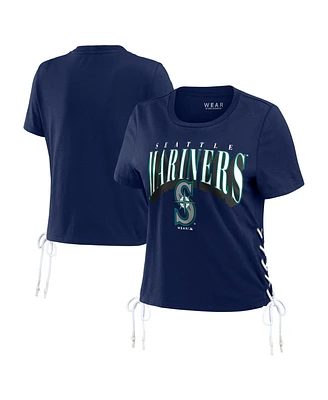 Women's Wear by Erin Andrews Navy Seattle Mariners Side Lace-Up Cropped T-shirt