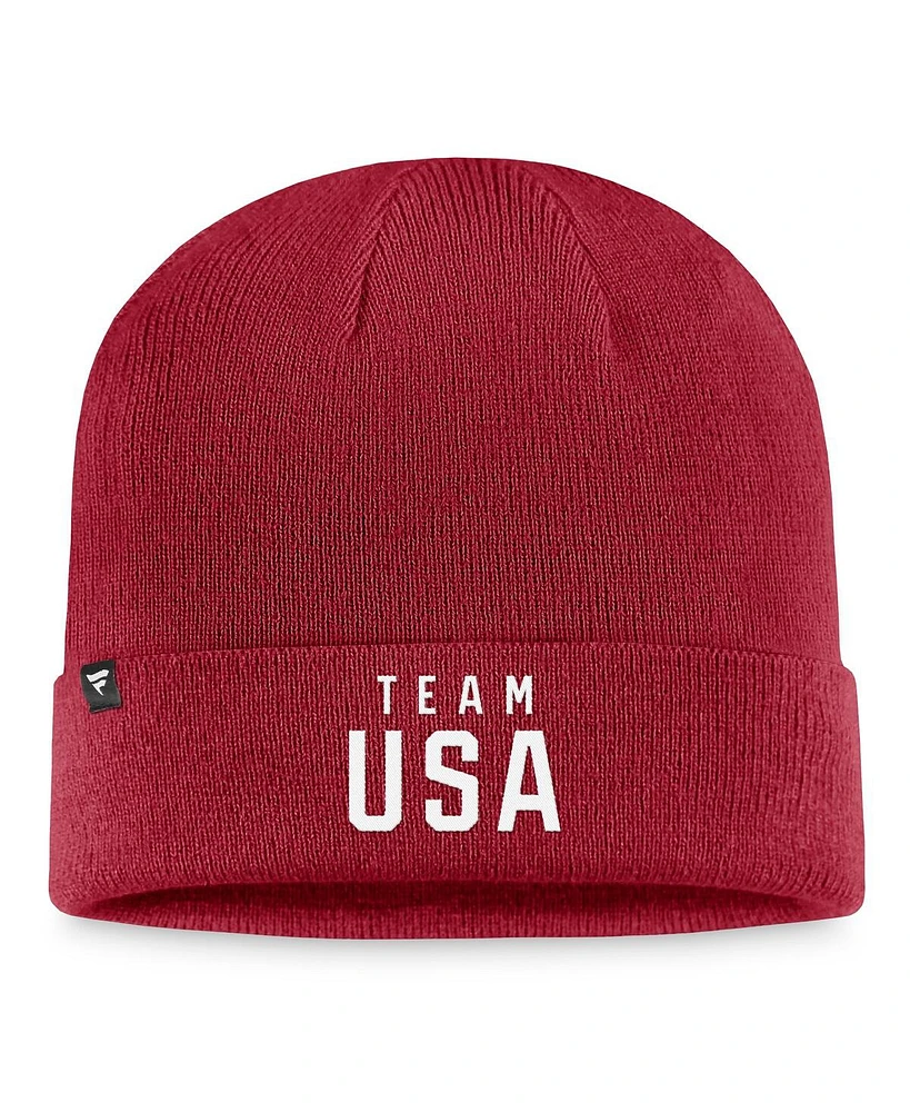 Men's Cardinal Team Usa Flag Cuffed Knit Hat