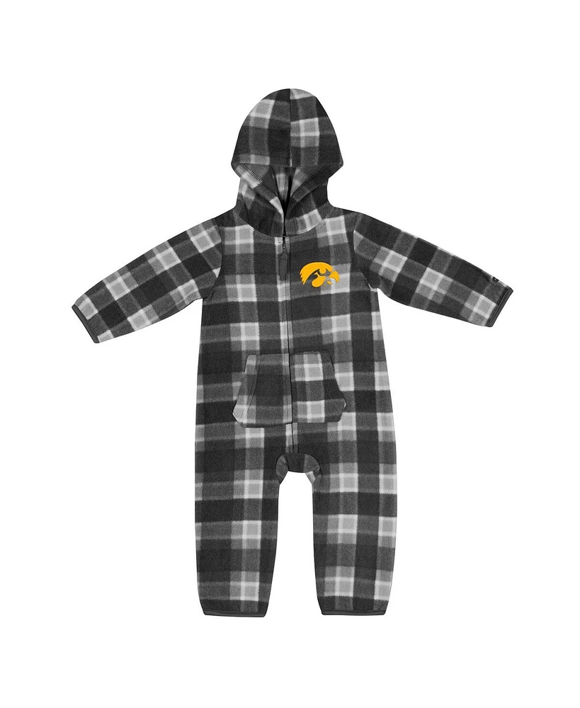 Baby Boys and Girls Colosseum Black, Gray Iowa Hawkeyes Farays Plaid Full-Zip Hoodie Jumper