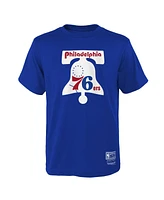 Big Boys Mitchell & Ness Royal Philadelphia 76ers Hardwood Classics Retro Logo T-shirt