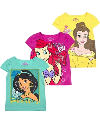 Toddler Boys and Girls Yellow, Pink, Green Disney Princess Graphic 3-Pack T-shirt Set