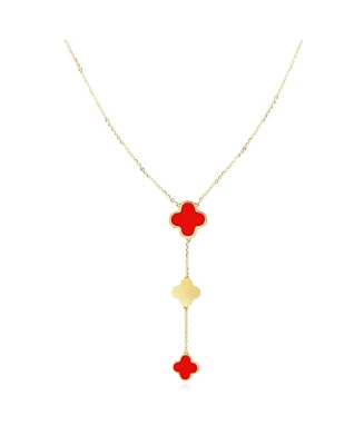 The Lovery Coral Clover Lariat Necklace