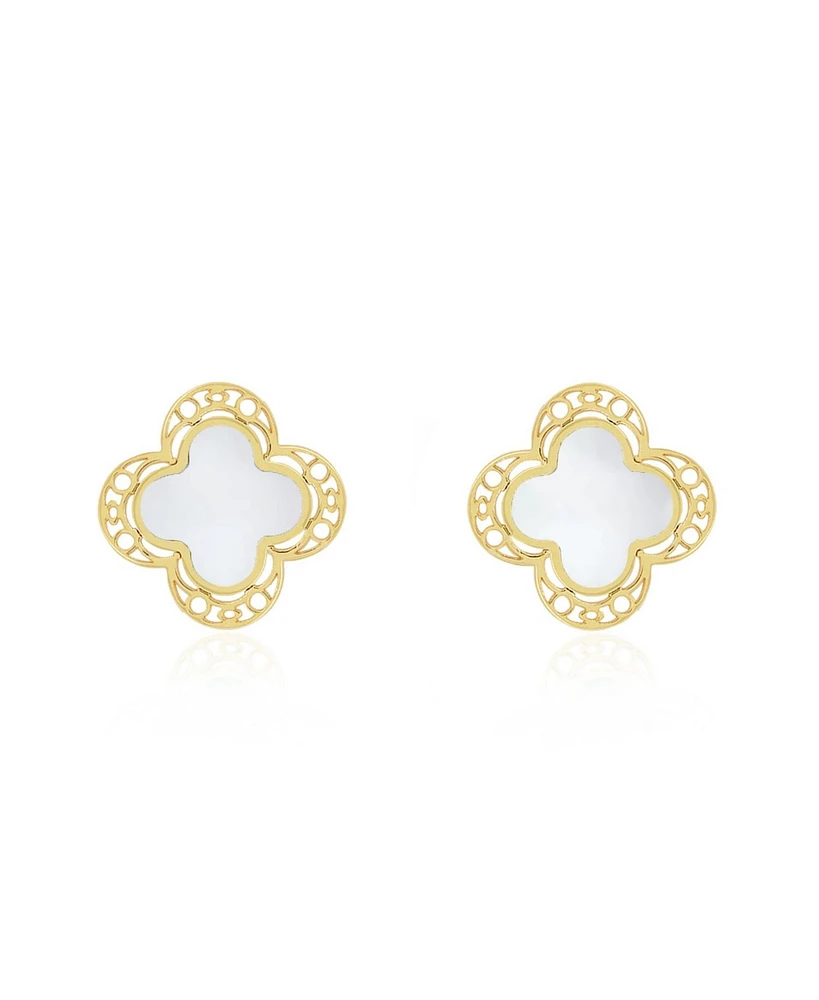 The Lovery Mother of Pearl Lace Clover Stud Earrings