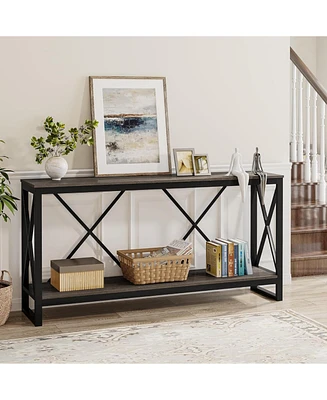 Tribesigns 70.9 Inch Extra Long Console Table, Industrial Narrow Sofa Entry Entryway/Hallway with Open Storage Shelf for Living Room