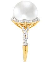 Honora Cultured Ming Pearl (12mm) & Diamond (1/4 ct. t.w.) Halo Ring in 14k Gold