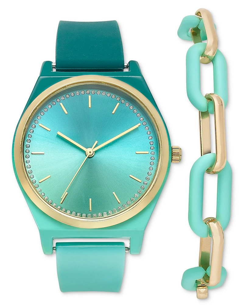 I.n.c. International Concepts Women's Silicone Strap Watch 38mm Set, Created for Macy's