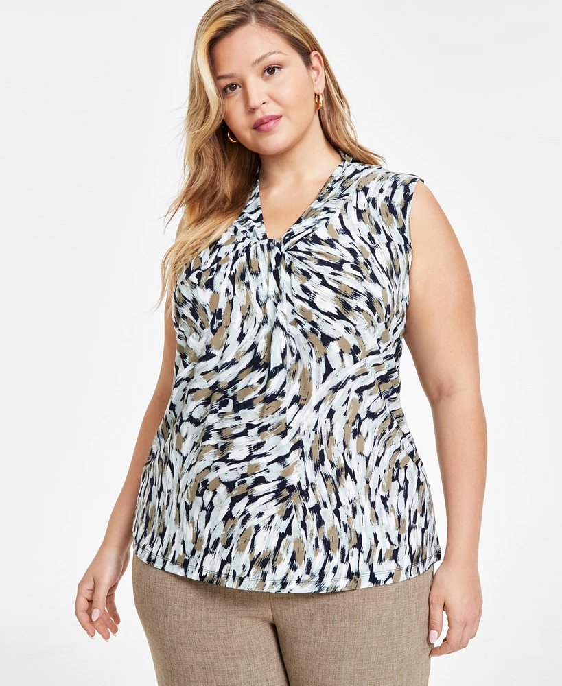 Kasper Plus Printed Knot-Front Top