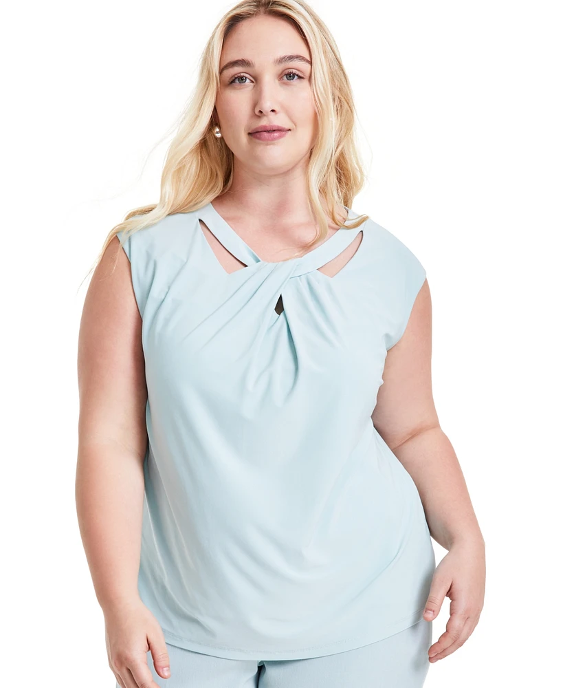 Kasper Plus Twist-Neck Sleeveless Blouse