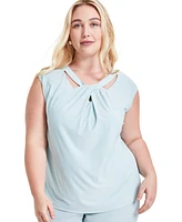 Kasper Plus Twist-Neck Sleeveless Blouse