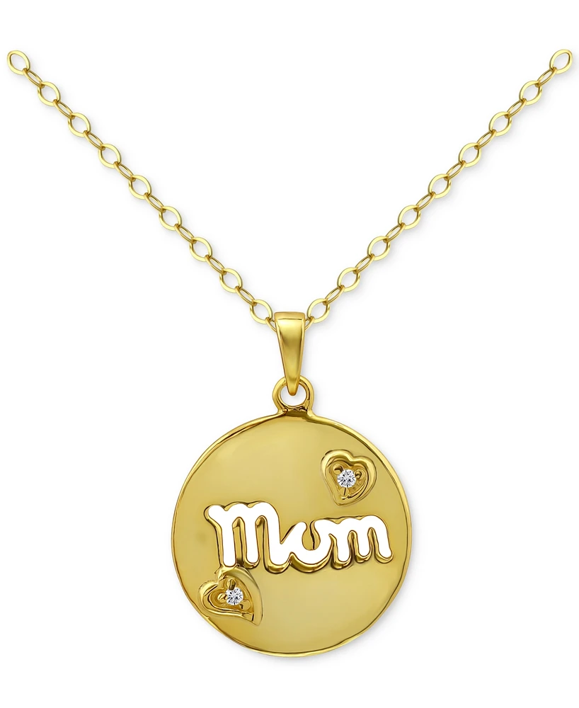 Giani Bernini Cubic Zirconia Mom Heart Disc Pendant Necklace 18k Gold-Plated Sterling Silver, 16" + 2" extender, Created for Macy's