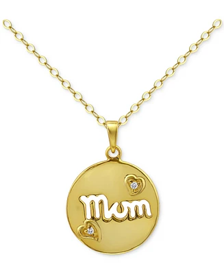 Giani Bernini Cubic Zirconia Mom Heart Disc Pendant Necklace in 18k Gold-Plated Sterling Silver, 16" + 2" extender, Created for Macy's