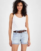 Dollhouse Juniors' Belted High-Rise Cuffed Shorts