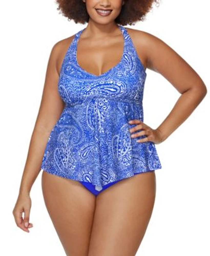 Raisins Curve Trendy Plus Size Aviva V Neck Tankini Top Bottoms