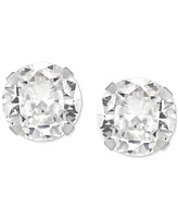 Cubic Zirconia Round Stud Earrings 14k Gold or White