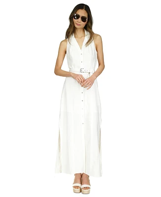 Michael Kors Petite Belted Button-Down Linen Maxi Dress