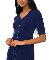 Msk Women's Short-Sleeve Button-Front Midi Dress