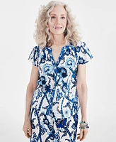 Style & Co Women's Printed Flutter-Sleeve Top, Created for Macy's