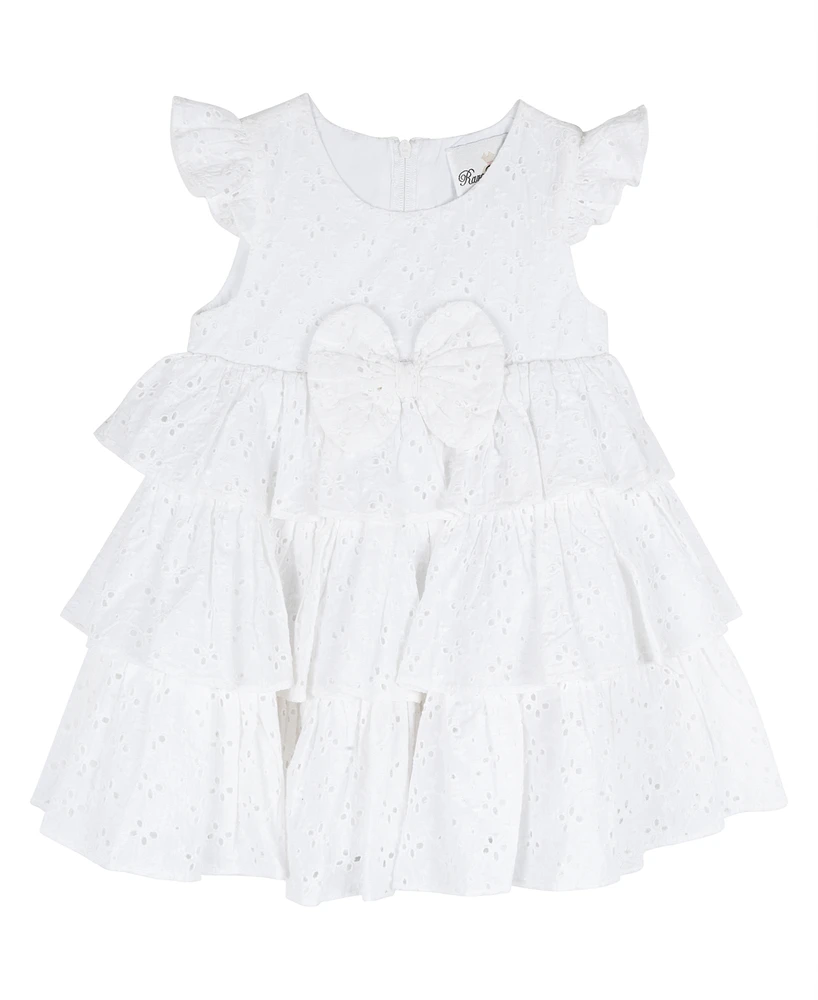 Rare Editions Baby Girls Tiered Eyelet Round Neck Dress