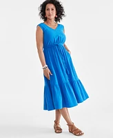 Style & Co Women's Cotton Gauze V-Neck Midi Dress, Created for Macy's