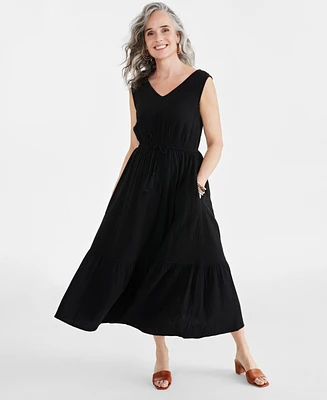 Style & Co Women's Cotton Gauze V-Neck Midi Dress, Created for Macy's