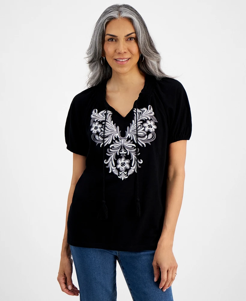 Style & Co Women's Embroidery Vacay Top, Created for Macy's