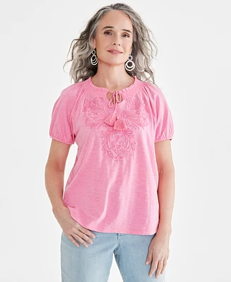 Style & Co Women's Embroidery Vacay Top