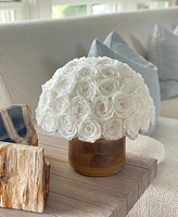 Rose Box Nyc Half Ball of Pure White Long Lasting Preserved Real Roses Premium Rustic Vase, 50-55 Roses