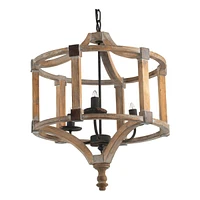 Wood Drum Chandelier, Adjustable Chain, Bulb Not Included