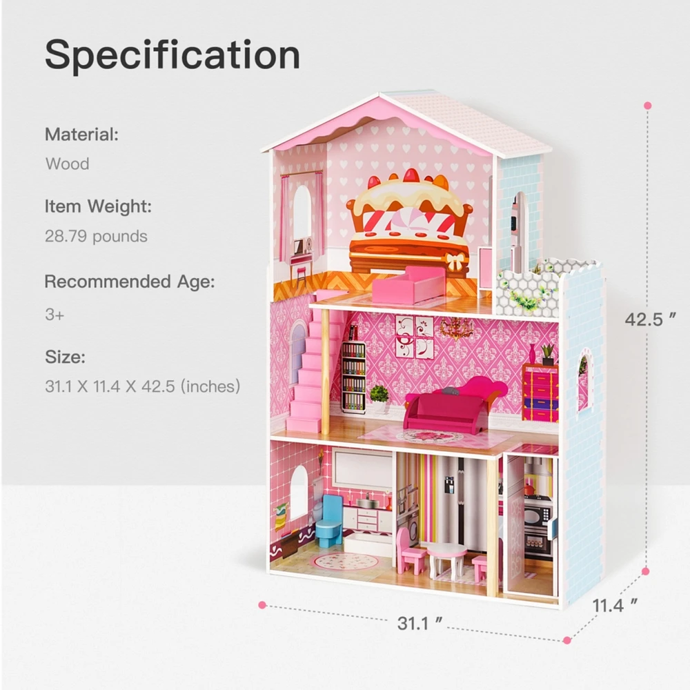 Simplie Fun Dreamy Wooden Dollhouse, Gift For Kids