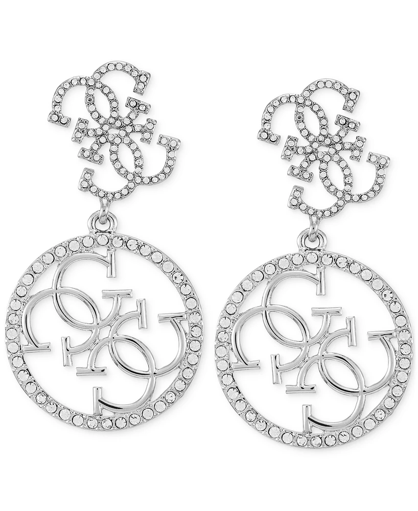 Guess Silver-Tone Pave Quatro G Drop Earrings