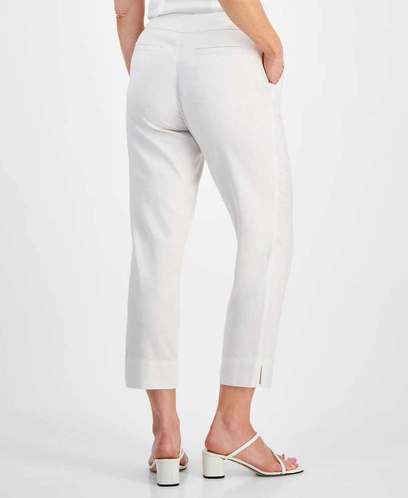 Style & Co Petite Mid Rise Linen-Blend Ankle Pants, Created for Macy's