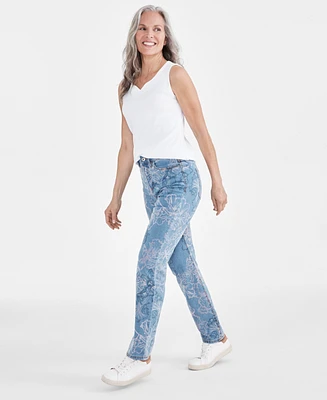 Style & Co Women's High-Rise Straight-Leg Printed Jeans, Created for Macy's