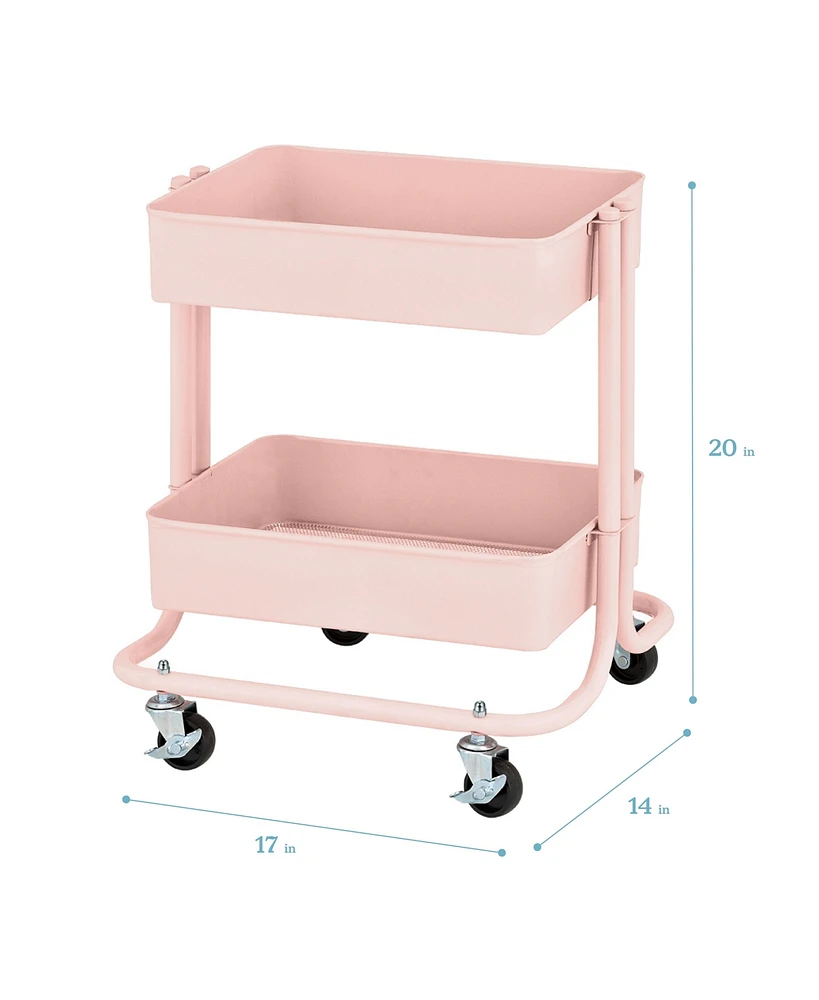 ECR4Kids 2-Tier Rolling Utility Cart, Multipurpose Storage, Pink