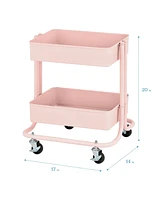 ECR4Kids 2-Tier Rolling Utility Cart, Multipurpose Storage, Pink