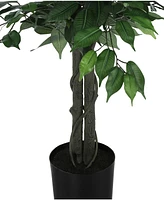 Monarch Specialties 58" Indoor Artificial Floor Ficus Tree with Black Pot