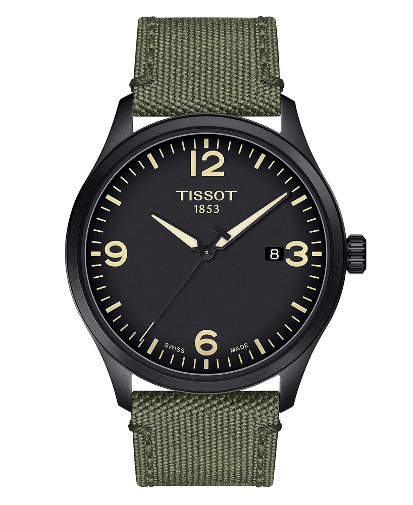 Tissot Men's Swiss Gent Xl Green Fabric Strap Watch 42mm