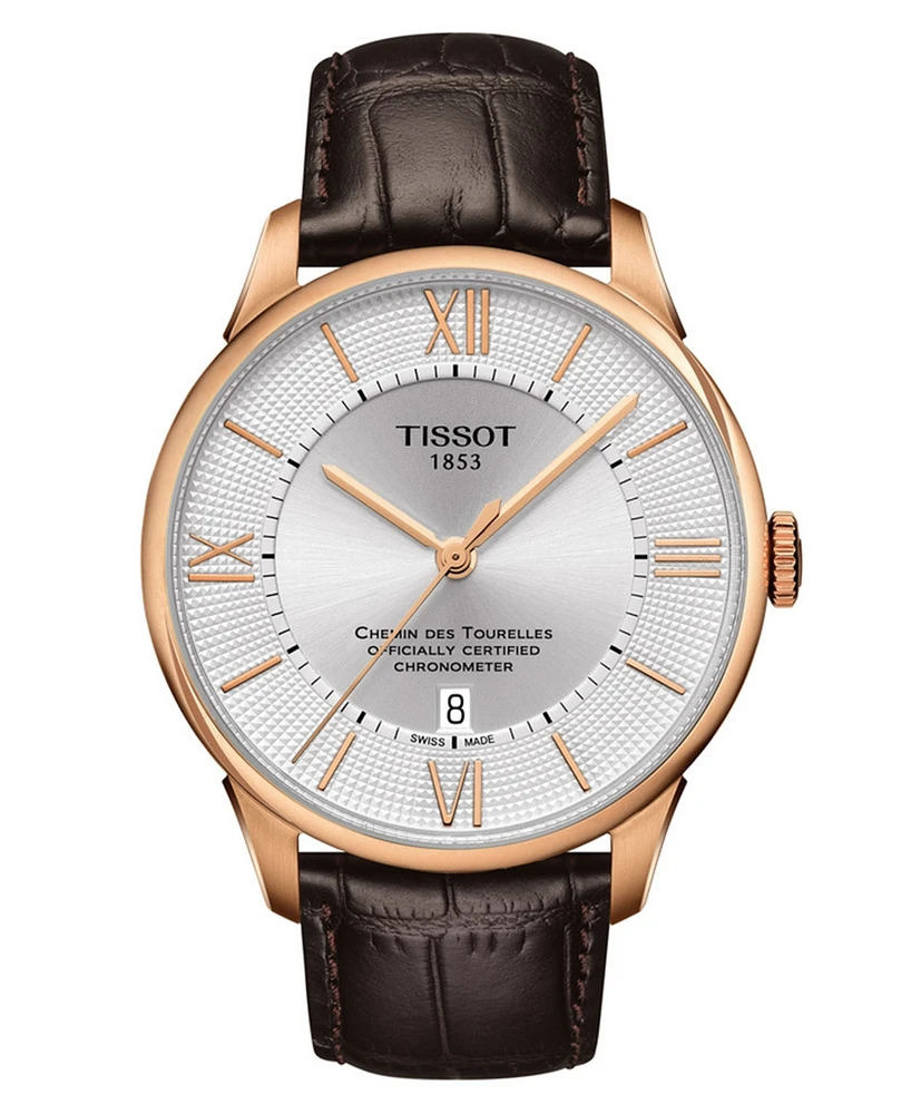 Tissot Men's Swiss Automatic Chemin Des Tourelles Brown Leather Strap Watch 42mm