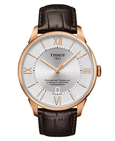 Tissot Men's Swiss Automatic Chemin Des Tourelles Brown Leather Strap Watch 42mm