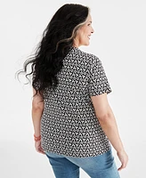 Style & Co Plus Size Printed Short-Sleeve Henley Top