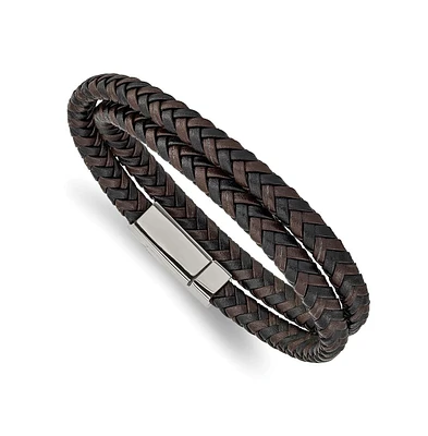 Chisel Stainless Steel Black Brown Leather Wrap Bracelet