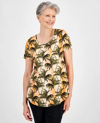 Jm Collection Women's Printed Scoop-Neck Short-Sleeve Top, Created for Macy's