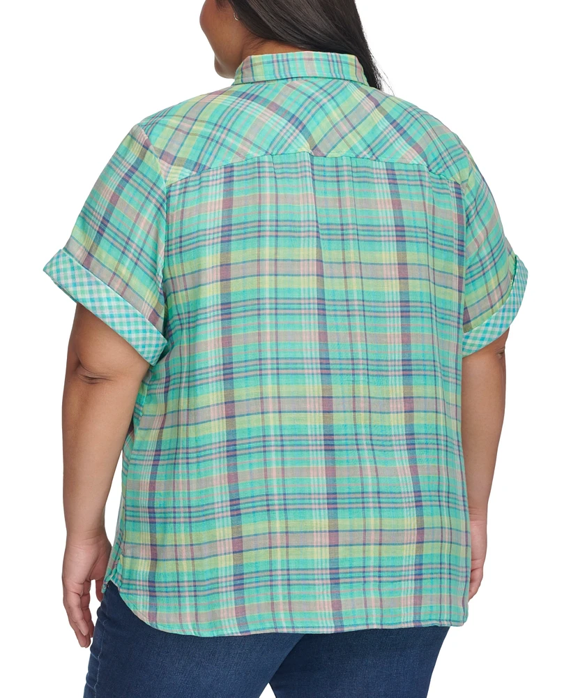 Tommy Hilfiger Plus Plaid Short-Sleeve Camp Shirt