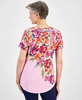 Jm Collection Women's Scoop-Neck Short-Sleeve Printed Knit Top, Created for Macy's