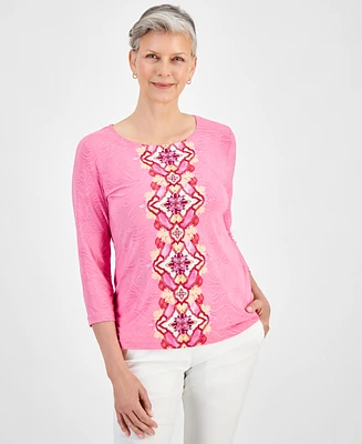 Jm Collection Women's Jacquard Printed 3/4-Sleeve Top, Created for Macy's