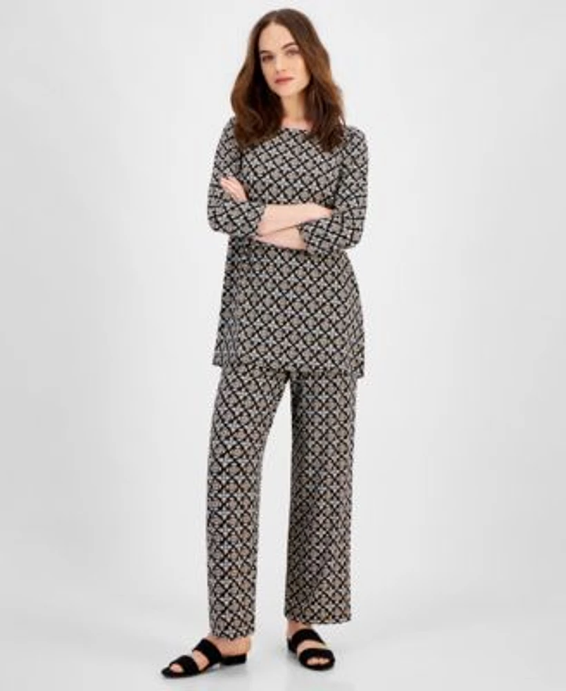 Jm Collection Womens Printed 3 4 Sleeve Top Pants Created For Macys