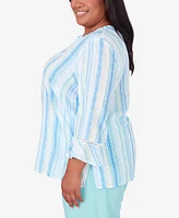 Alfred Dunner Plus Size Hyannisport Stripe Button Down Blouse Top